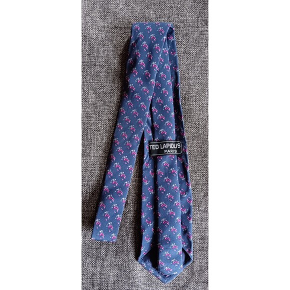 Dress Tie 70s 80s 90s Y2k Mens Ted Lapidus Silk Blue classic 3 Wide - Picture 2 of 5